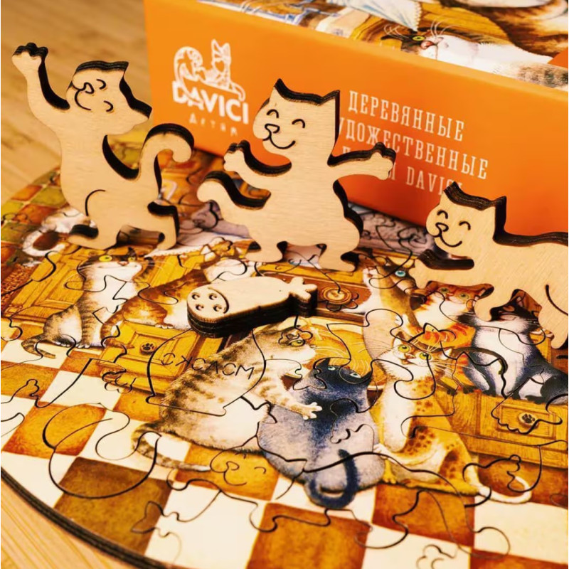 DaVICI Premium Holzpuzzle "Glückliche Katzen"